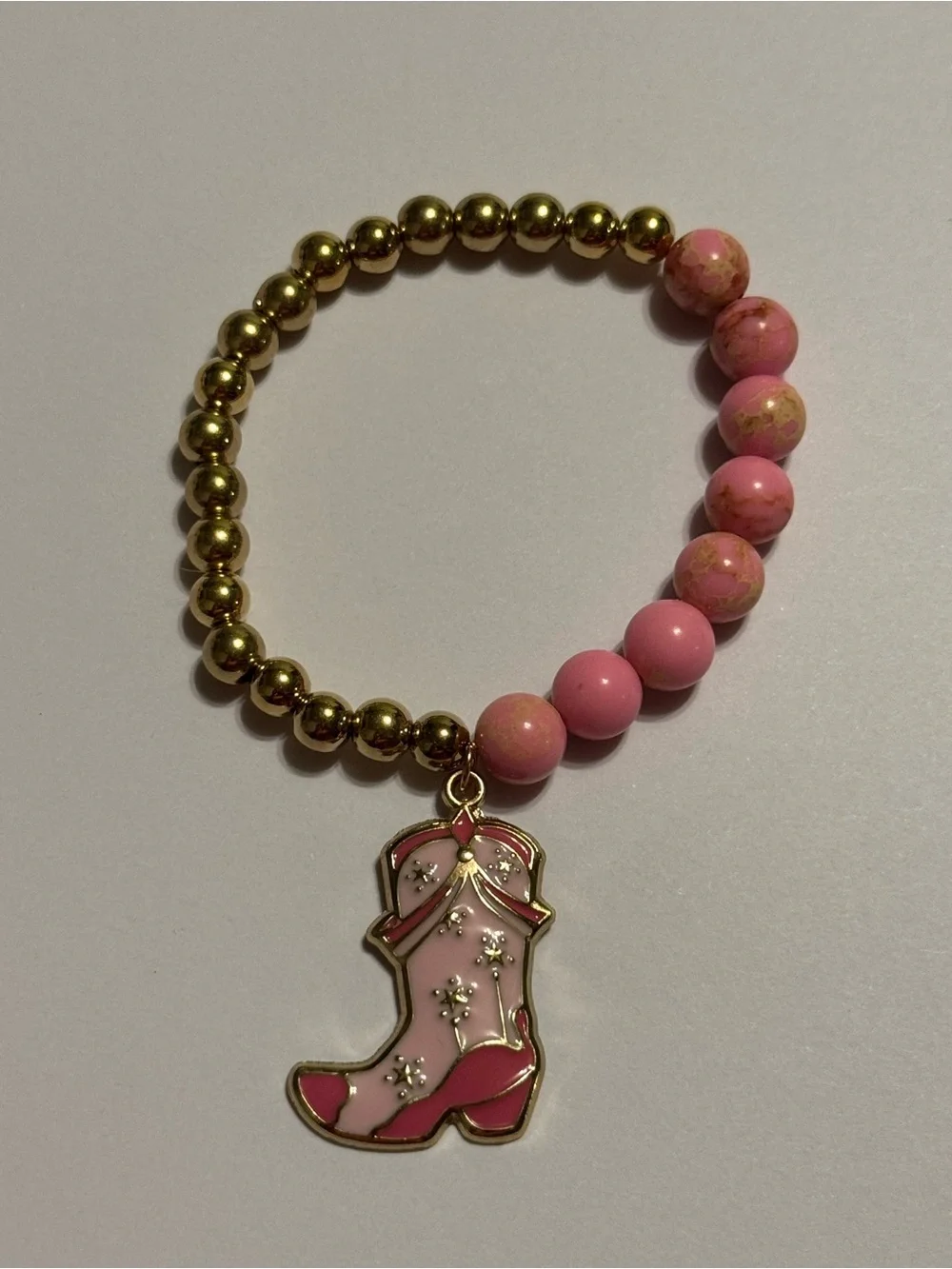 Country Western Pink Cowgirl Boot Stretch Charm Bracelet